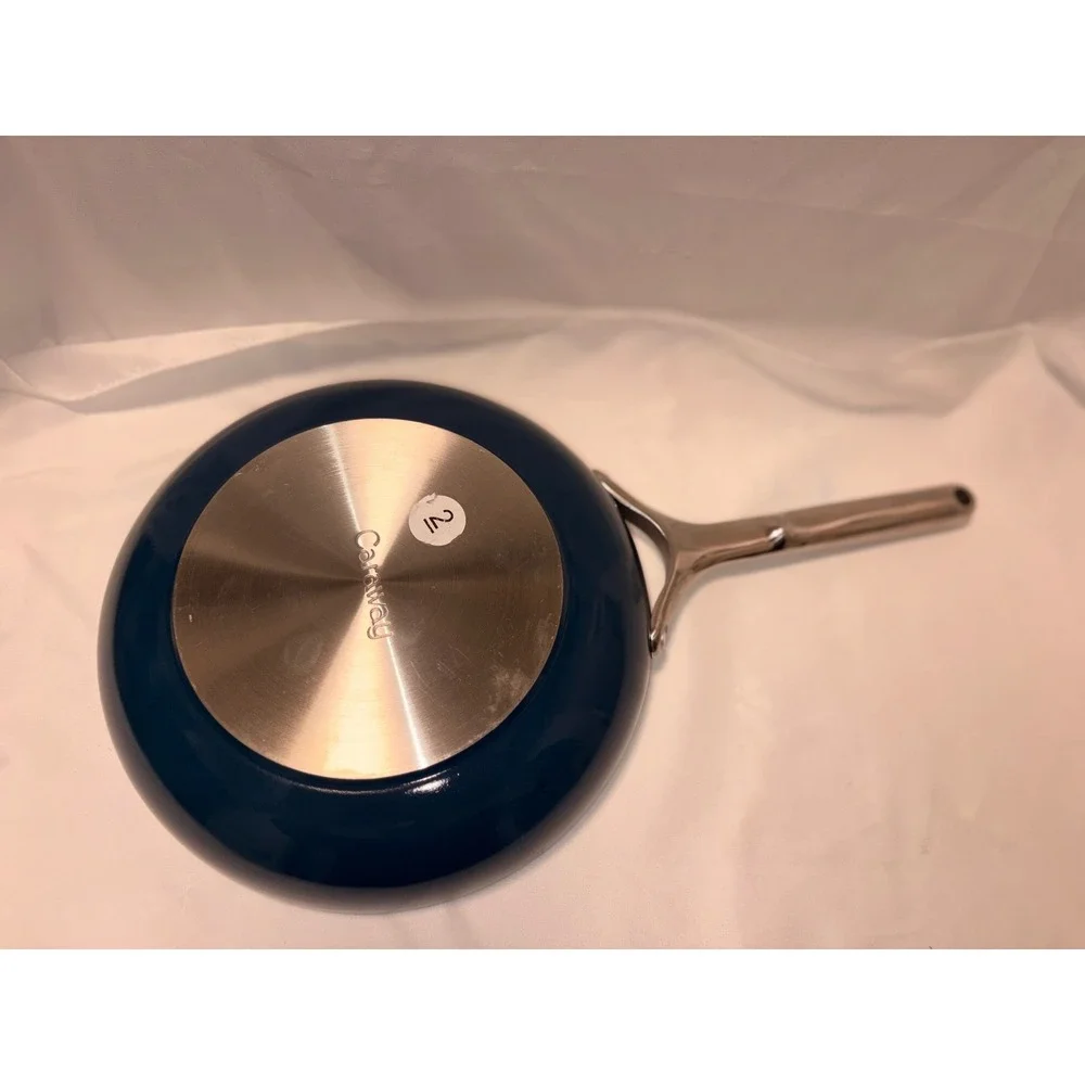 Caraway Non-Stick Ceramic Fry Pan Navy Blue Stainless Steel Handle 10.5 Inch